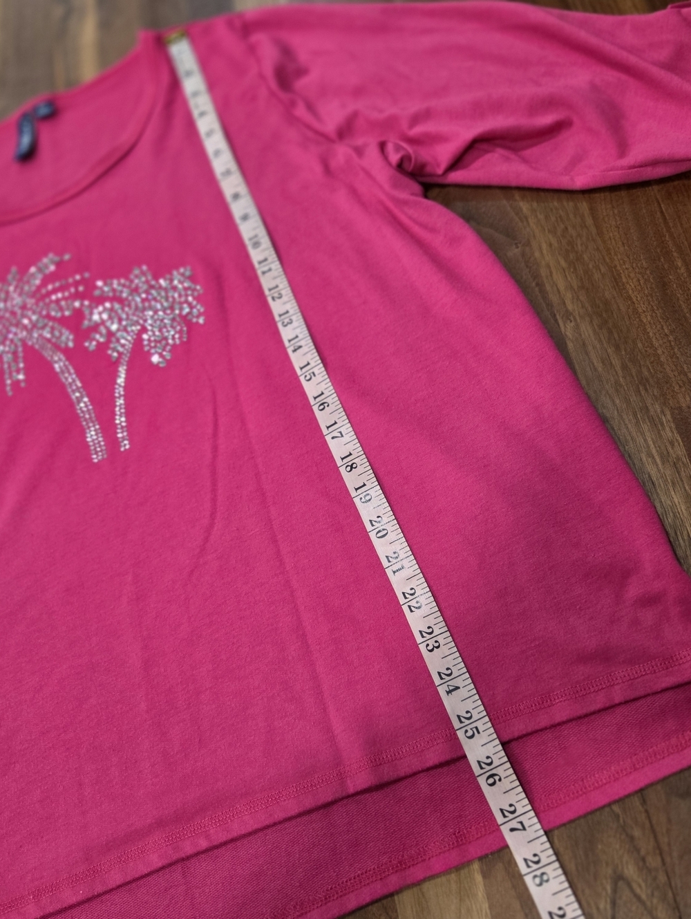 Pink Palm Tree Rhinestone Top 3/4 Sleeve Lightweight Casual Blouse Size 2x - Picture 7 of 9